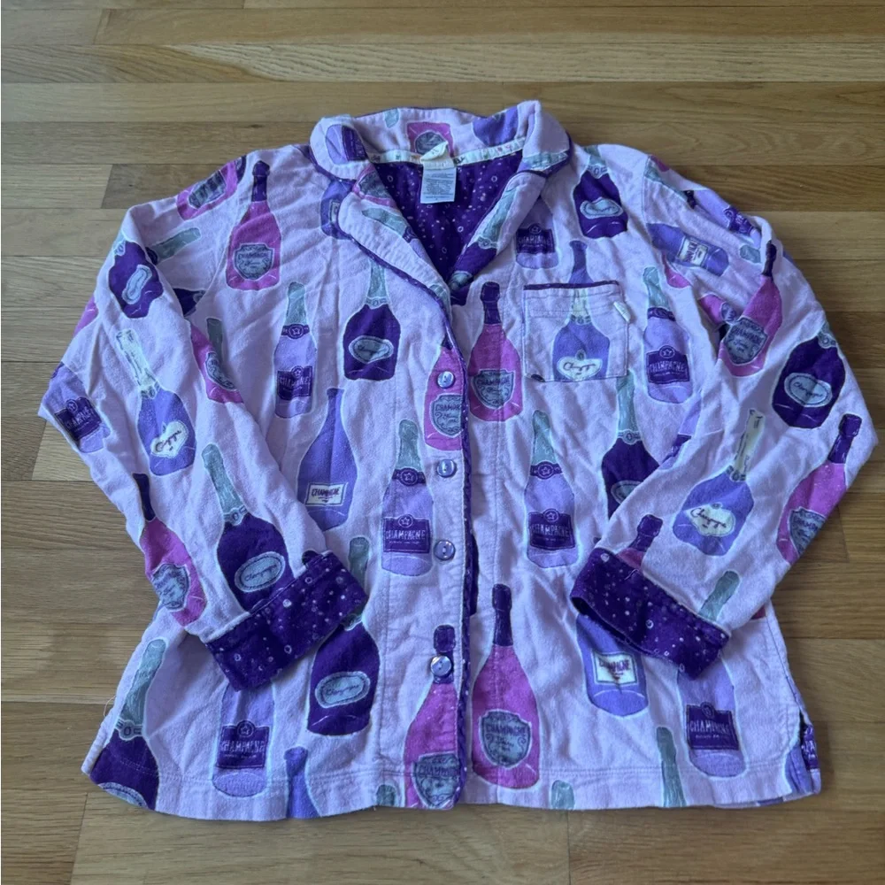 Munki Munki Ladies Flannel Champagne Bottle Festive PJ Top Purple Women's Small - Picture 5 of 11